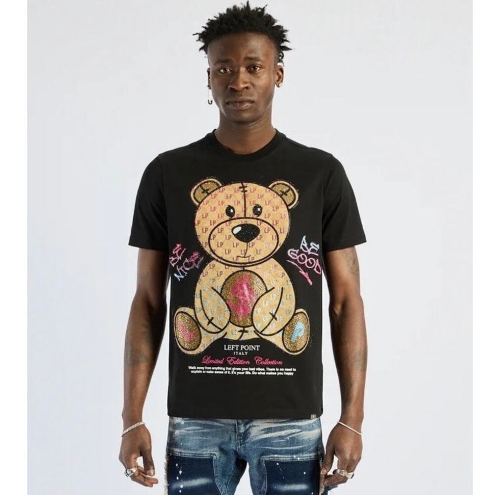 Left Point Limited Edition Bear Rhinestone Black T-Shirt Size XL‎ NEW/NWT